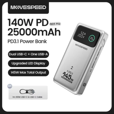 MOVESPEED M25 Pro 140W 25000mAh USB-C Power Bank Fast Charger External Battery - Image 1 of 4