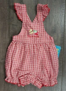 New Vintage Baby Girl Clothes Oshkosh Baby B'gosh 12 Month Strawberry Shortalls - Picture 1 of 5