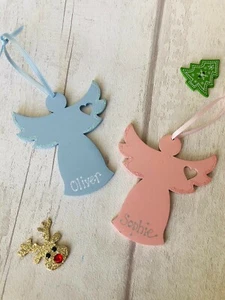 Ángel Decoración Personalizado Árbol de Navidad Niño Niña Bebé Regalo 1er Memoria de Gemelos - Imagen 1 de 3