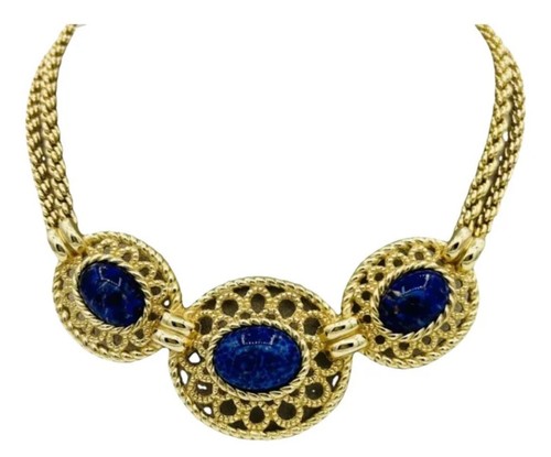 Catena choker vintage CHRISTIAN DIOR lapislazzuli dorato gioielli vintage 40 cm.