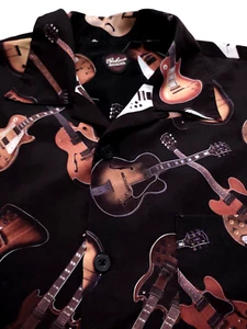 GIBSON Tourwear Men's CAMP Style 100% Polyester (L) GUITAR THEME S/S Shirt - Picture 1 of 6