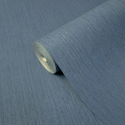 Saco de imitación azul denim tela de hierba texturizada líneas verticales rollo de papel tapiz moderno 3D Foto 1 de 4