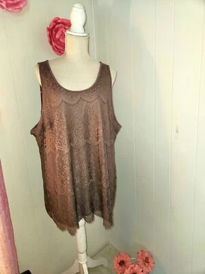 Blusa sin mangas Maurices talla 3 beige/marrón forrada de encaje con flecos dobladillo nueva con etiquetas  Foto 1 de 4