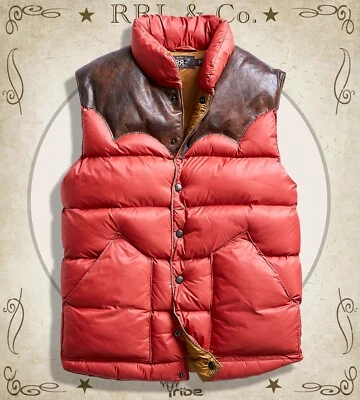 RRL Ralph Lauren Men's Red Western Vest Quilted Padded Nylon Leather Yoke $690 - Image 1 of 4