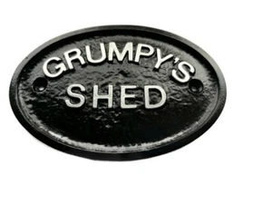 SILVER GRUMPY'S SHED HOUSE DOOR PLAQUE WALL SIGN GARDEN - BLACK - NEW - Picture 1 of 1