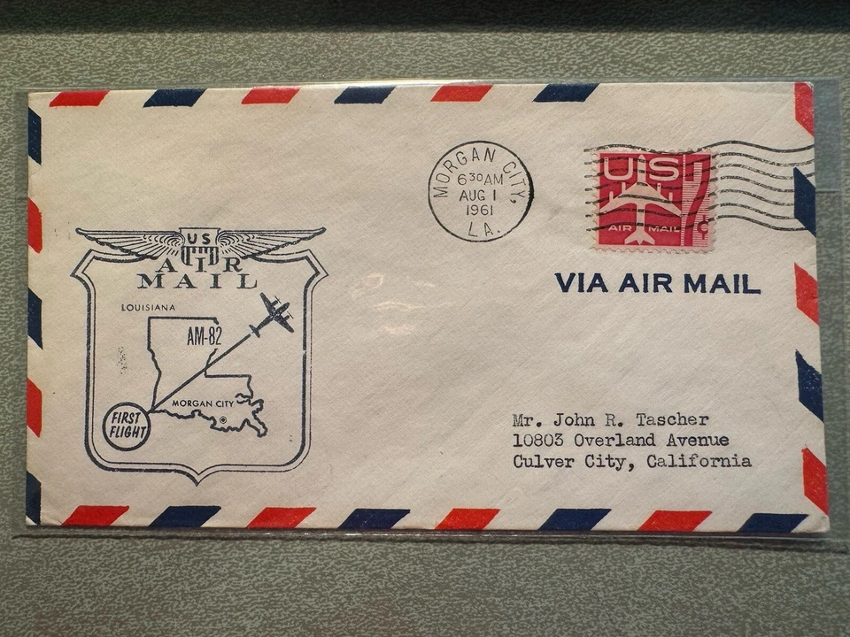 First Airmail Flight Morgan City LA - Fort Worth TX AMF Aug 1 1961 - Image 1 of 2