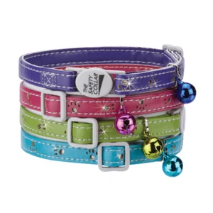 Sparkle Paw Print Cat Collars Faux Leather Design Jingle Bell Buckle 8" - 12" - Picture 1 of 12