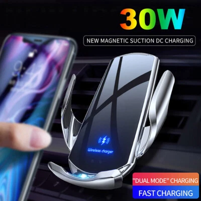 30W Wireless Car Charger Automatic Clamping Phone Holder For Samsung S22/S21+ - Image 1 of 4