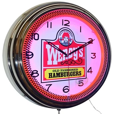 16" Wendy's Old Fashioned Hamburgers Neon Clock Kitchen Diner Decor (Red) - Image 1 of 4