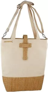 Bolso bíblico de lona y ratán con dos bolsillos interiores con cremallera, estilo bolso de 13x13 pulgadas - Imagen 1 de 7