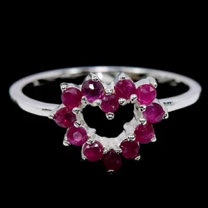 GENUINE AAA PINK RED RUBY ROUND STERLING 925 SILVER HEART RING SIZE 6.25 - Picture 1 of 6