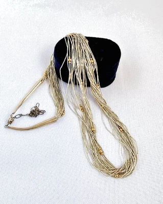 Carolyn Pollack Relios Liquid Sterling Silver Gold Bead Necklace 24" Vintage - Image 1 of 4