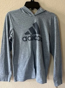Adidas Youth Boys Logo Hoodie Lightweight Blue Long Sleeve Pullover Small 4/6 - Picture 1 of 2