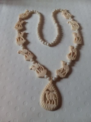 Vintage Bohemian Beaded Camel Carved Necklace Preowned - Image 1 of 4