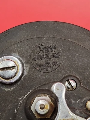 Vintage Penn Long Beach 66 Fishing Reel Cleaned Red  Handle. Tested. Works - Image 1 of 4