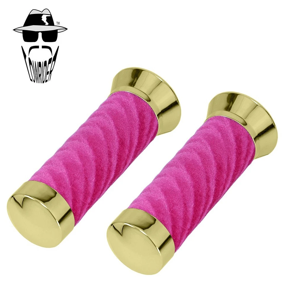 Original Lowrider Custom Swirl Velour Handlebar Grips 7/8" x 130mm – Gold/Pink. - Image 1 of 1