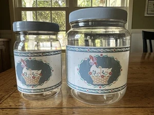 Vintage 80er Jahre Cheinco ? Mutter Gans im Korb Kunststoff 2 Stück Kanister Aufbewahrung Set - Bild 1 von 4