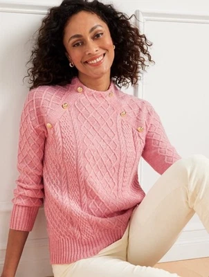 Suéter Talbots Mujer Talla Grande Tejido con Cable Cuello Simulado Botón Acento Pullover Foto 1 de 4