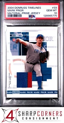 2004 DONRUSS TIMELINES MATERIAL-PRIME JERSEY #33 MARK PRIOR #/125 POP 1 PSA 10 - Image 1 of 2