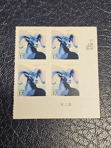 US Stamp Scott #4138 17c Bighorn Sheep Plate Block 2007 Uncancelled - Picture 1 of 1