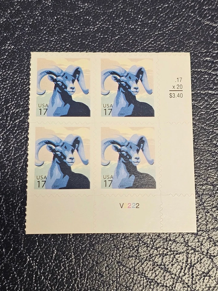US Stamp Scott #4138 17c Bighorn Sheep Plate Block 2007 Uncancelled - Image 1 of 1