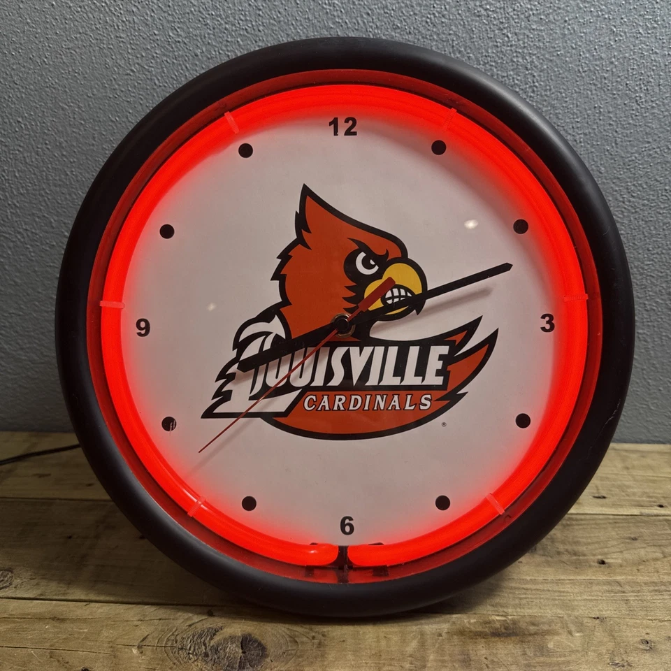 University of Louisville Cardinals Wall Or Stand Clock w/ Neon Ring Works Great! - Image 1 of 4