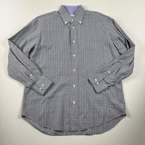 Brioni Mens Blue Plaid Cotton Button Down Shirt Mens Large Long Sleeve - Picture 1 of 9