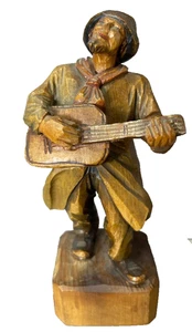 Vintage Anri Hand Carved Wooden Musician Guitar Player Figurine 7" - Picture 1 of 11