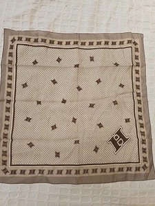 Vintage Brown Scarf Made In Italy 100% Polyester Square Monogram "H" - Picture 1 of 5