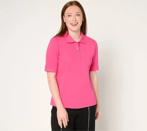 Isaac Mizrahi Live! Essentials Cotton Pique Polo Shirt Perfect Pink 1X New - Picture 1 of 1