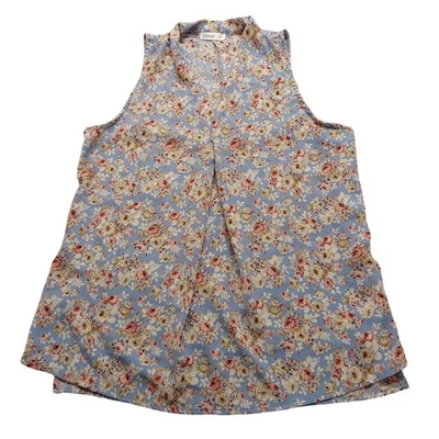 Blusa DoublJu Top 9 para mujer sin mangas azul floral poliéster Foto 1 de 4
