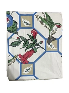 Vintage Vinyl Shower Curtain Hummingbird Trumpet Flower Morning Glory 80s Taiwan - Picture 1 of 7