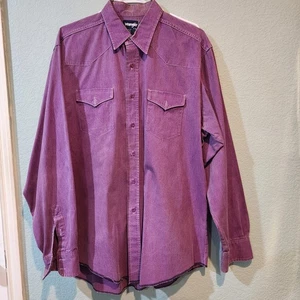 Camicia vintage Wrangler uomo 17 36 viola decespugliatore bottoni western cowboy XL - Foto 1 di 9