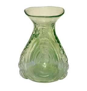 Antique Cantalonian Spanish Knobs Pinched Glass Art Green Bottle Vase 6 In - Picture 1 of 11
