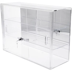 Plymor Acrylic Locking Case, Sliding Back, 2 Shelves (Mirrored) 16" x 22" x 8.5" - Picture 1 of 1