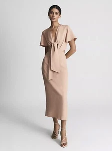 BNWT REISS nude blush Iona Doriana tie waist bodycon midi dress size 10 £198 - Picture 1 of 7