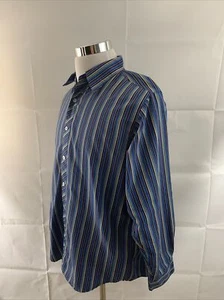 Men's Montage Microfiber Size Large L Button Down Shirt Vertical Stripes Blue - Picture 1 of 5