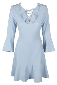 Jax Light Blue Bell-Sleeve Lace-Up Flounce-Hem Fit & Flare Dress 6 - Picture 1 of 3