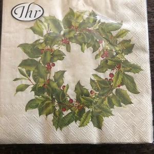 Holly Wreath Napkins Luncheon Set 20 Paper 3 Ply Holiday Party New Event - Picture 1 of 3