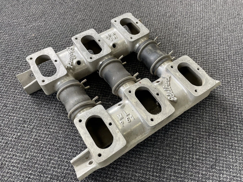 Vintage 6X2 Edelbrock Log Manifolds MLP61 Pontiac 1955-1964 316 347 370 389 421 - image 1 of 4