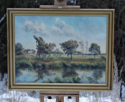 Erik Brix-Thomsen – Landscape With River And Trees – Oil Painting, Signed, Frame - image 1 of 4