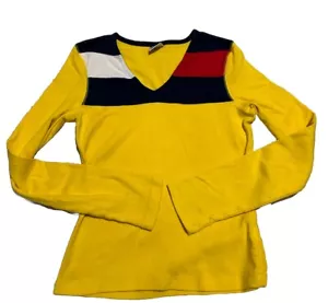 Vintage Y2k Tommy Hilfiger Shirt Women’s Size M Top Logo ColorBlock Streetwear - Picture 1 of 7