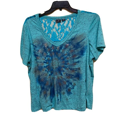 Covington Mujeres Cuello en V Pullover Encaje Camiseta Floral Manga Corta Top Talla 2XL Foto 1 de 4