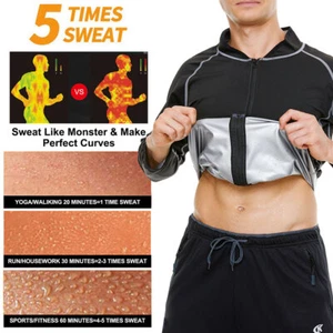Men's Sauna Suit Gym Workout Weight Loss Long Sleeve Top Sweat Suits Body Shaper - Picture 1 of 13