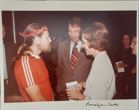 Rosalynn Carter Signed 8x10 Photo W/ Willie Nelson RARE Autographed Cover