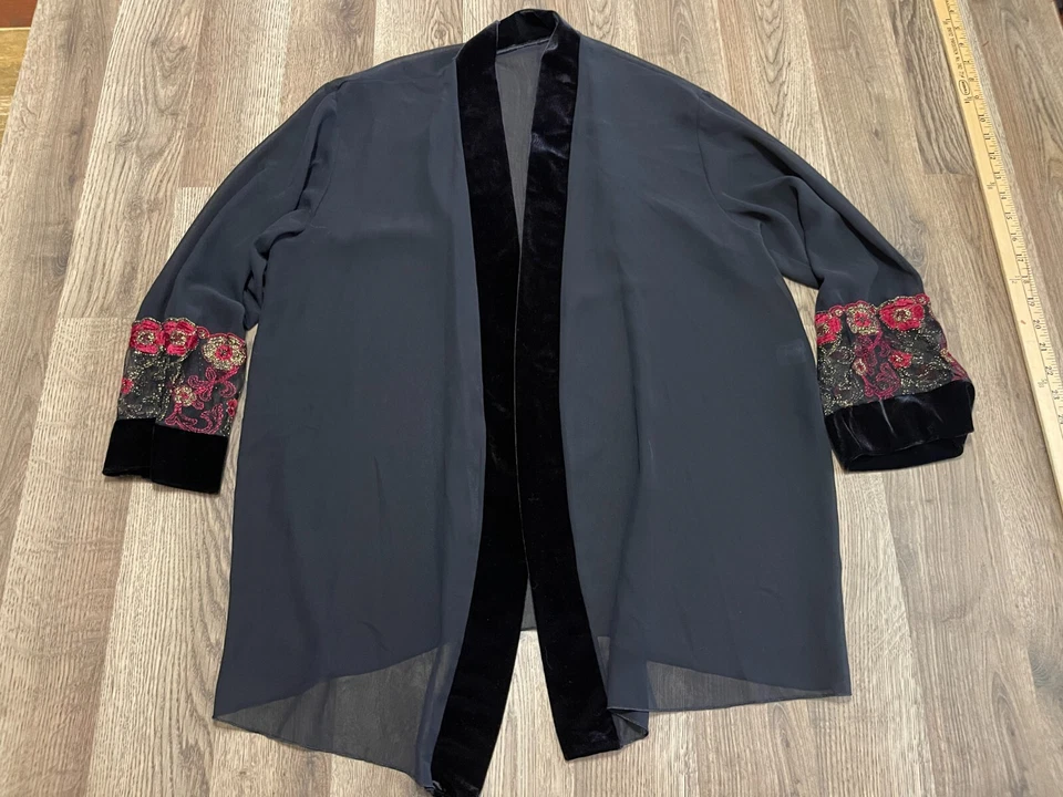 Fantasy Lingerie Robe, Women's One Size, Black, Floral Embellishment, Night Gown - Image 1 of 4