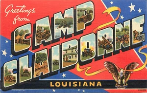 Carta Grande Curt Teich Segunda Guerra Mundial Saludos Campamento Claiborne LA - Imagen 1 de 2