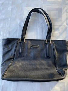 Dana Bachman Genuine Leather Shoulder Bag Black Double Strap Gold Hardware - Picture 1 of 9
