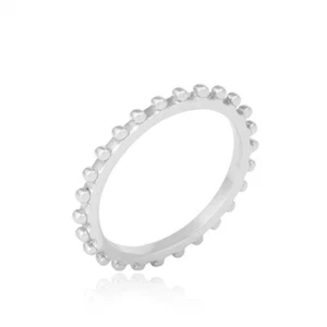 Sterling Silver Dotted Silver Ring - Beaded Eternity Stackable Band - Wedding - Picture 1 of 8