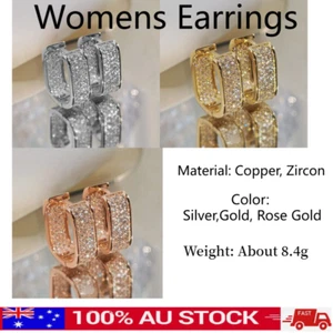 Womens Fashion Earrings Engagement Square Zircon Hoop Huggies Earrings Girl Gift - Picture 1 of 7
